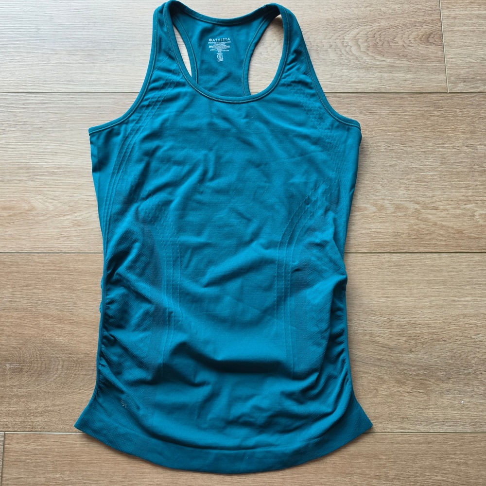 Athleta Momentum Tank Top Womens XS Teal Blue Seamless Racerback